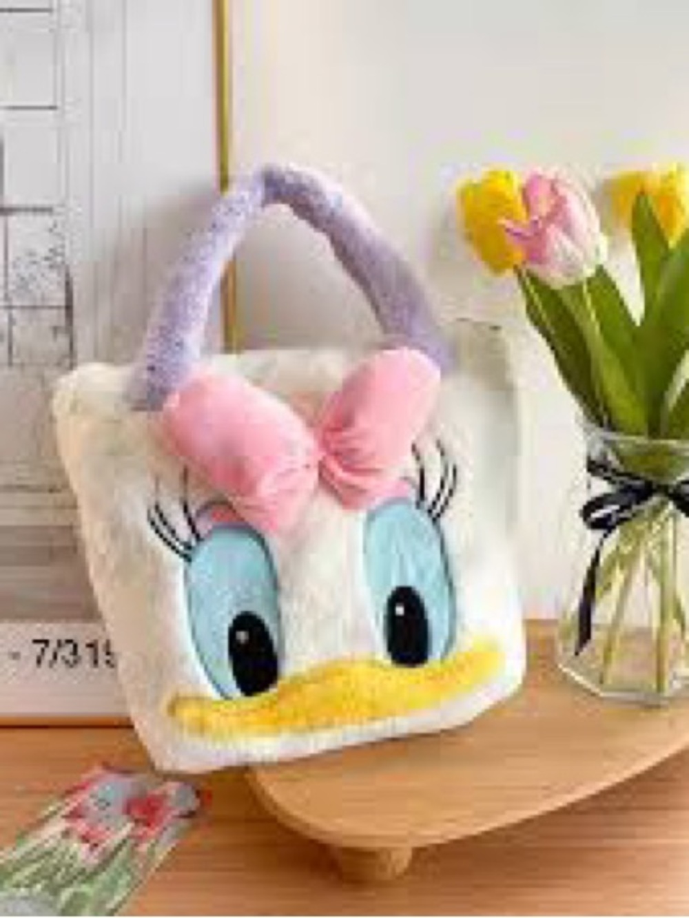 Disney Daisy Duck Plush Tote Bag Purse Pastel Zipper